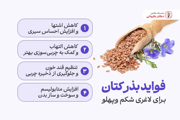 اینفوگرافیک خواص بذرکتان برای لاغری