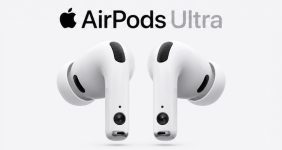 White wireless earbuds in a charging case held in a hand, case lid open to reveal both earbuds