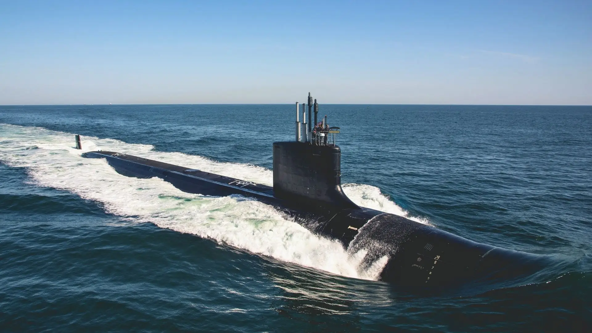 3D model of a gray and red submarine with a raised conning tower and tail propeller on a light background